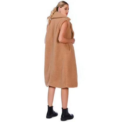 Sleeveless Double Breasted Teddy Coat.