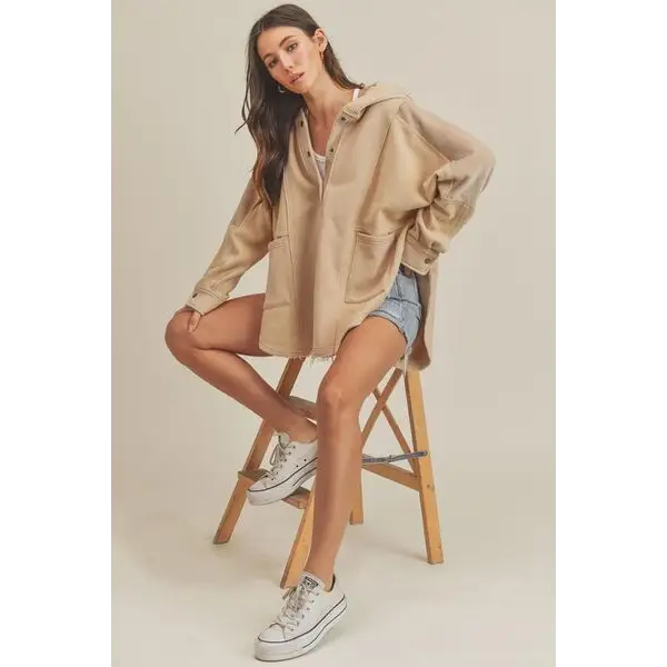 Slit Half Snap Oversize Hoodie.