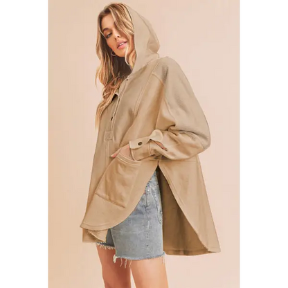 Slit Half Snap Oversize Hoodie.