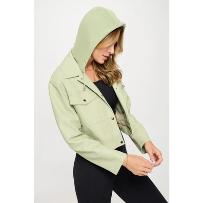 Snap Down Cropped Hooded Jacket.