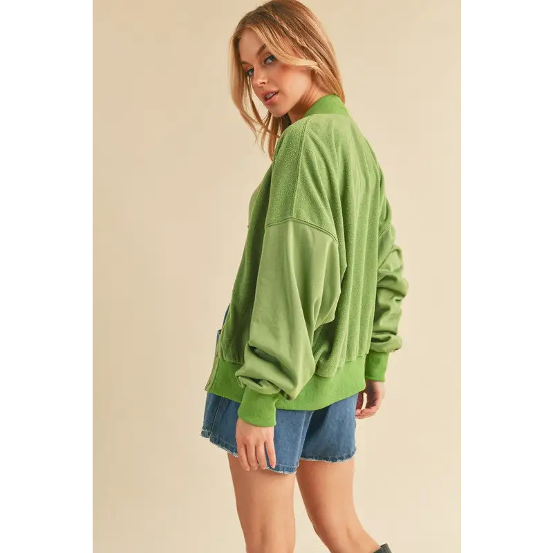 Snap Down Drop Shoulder Brushed Jacket.
