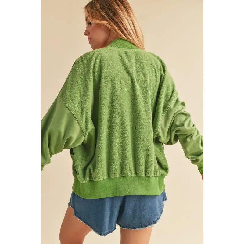 Snap Down Drop Shoulder Brushed Jacket.