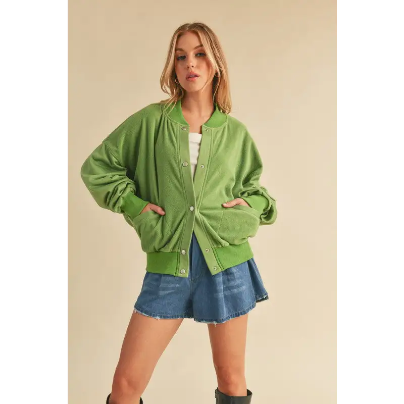 Snap Down Drop Shoulder Brushed Jacket.