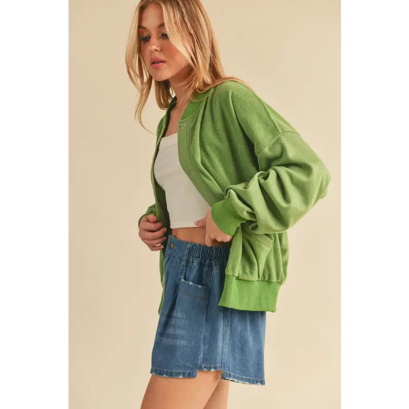 Snap Down Drop Shoulder Brushed Jacket.