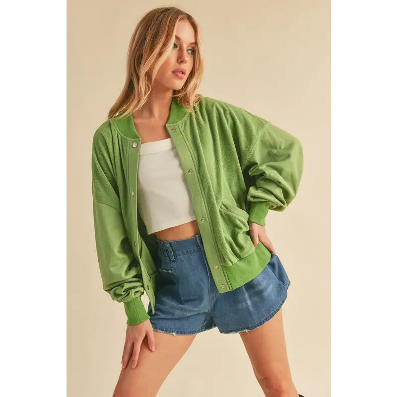 Snap Down Drop Shoulder Brushed Jacket.