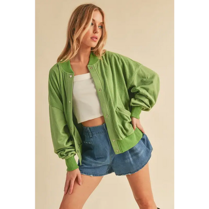 Snap Down Drop Shoulder Brushed Jacket.