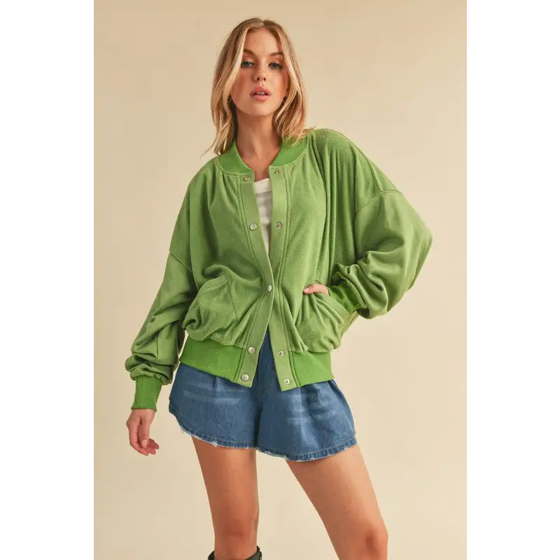 Snap Down Drop Shoulder Brushed Jacket.