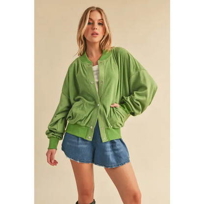 Snap Down Drop Shoulder Brushed Jacket.