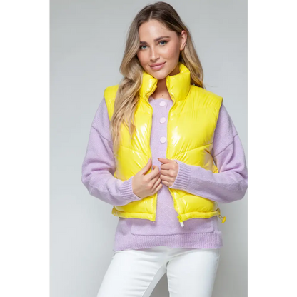 Snobbish Zip Up Turtleneck Shiny Quilted Vest.