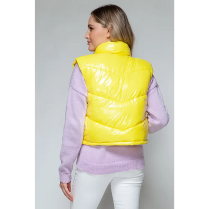 Snobbish Zip Up Turtleneck Shiny Quilted Vest.
