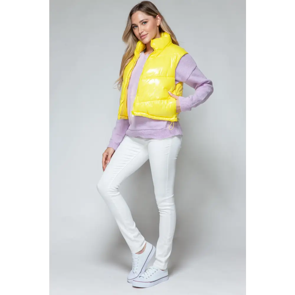 Snobbish Zip Up Turtleneck Shiny Quilted Vest.