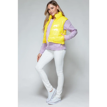 Snobbish Zip Up Turtleneck Shiny Quilted Vest.