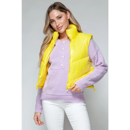 Snobbish Zip Up Turtleneck Shiny Quilted Vest.