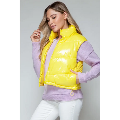 Snobbish Zip Up Turtleneck Shiny Quilted Vest.