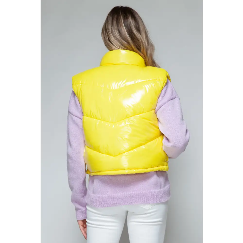 Snobbish Zip Up Turtleneck Shiny Quilted Vest.
