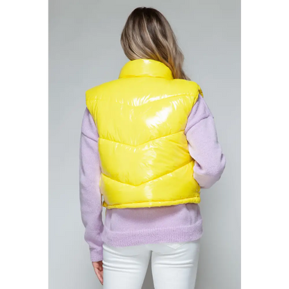 Snobbish Zip Up Turtleneck Shiny Quilted Vest.