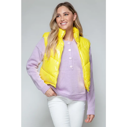 Snobbish Zip Up Turtleneck Shiny Quilted Vest.