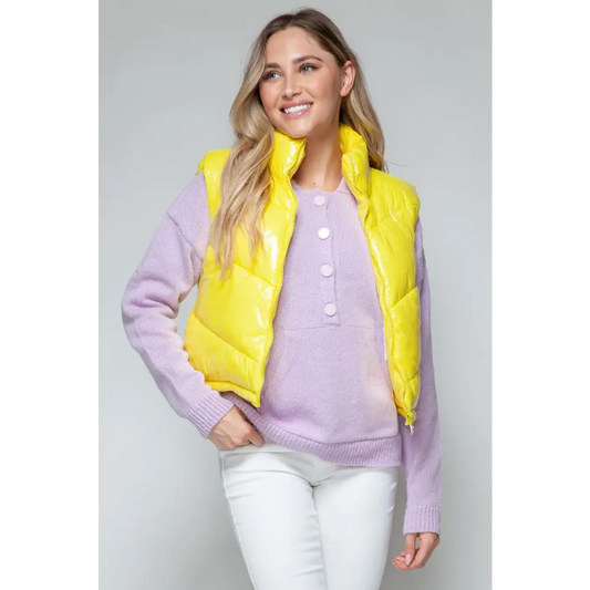 Snobbish Zip Up Turtleneck Shiny Quilted Vest.