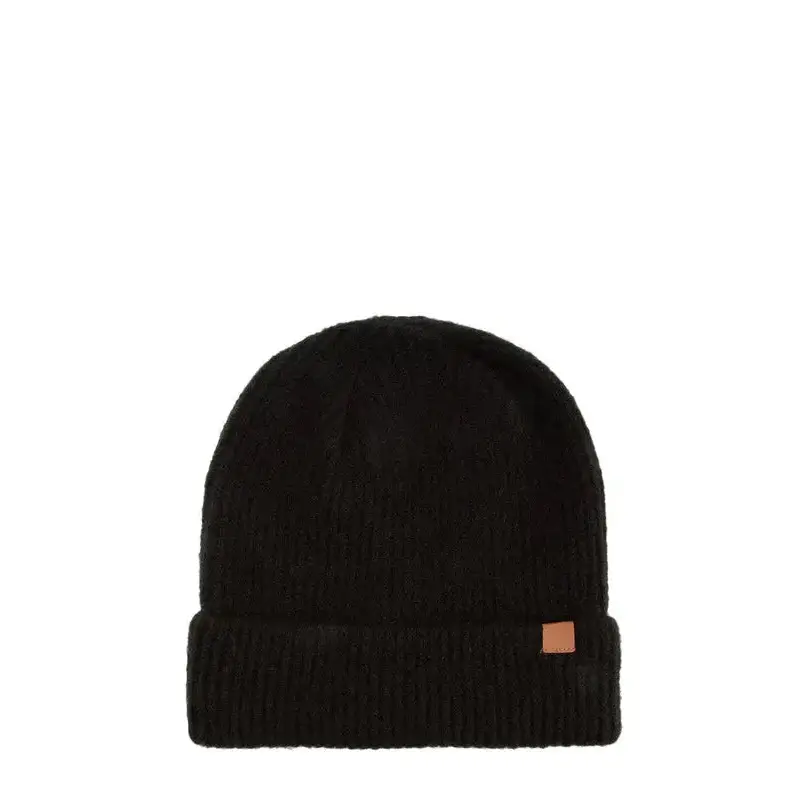 Solid Rib Beanie with Leather Tab.