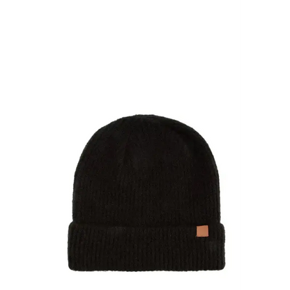 Solid Rib Beanie with Leather Tab.