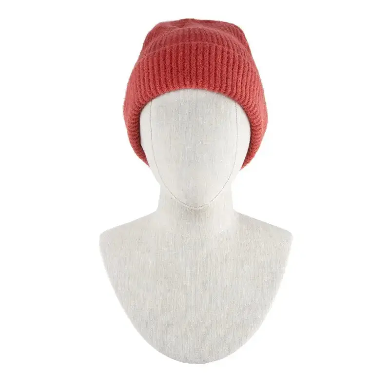 Solid Rib Beanie with Leather Tab.