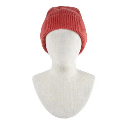 Solid Rib Beanie with Leather Tab.