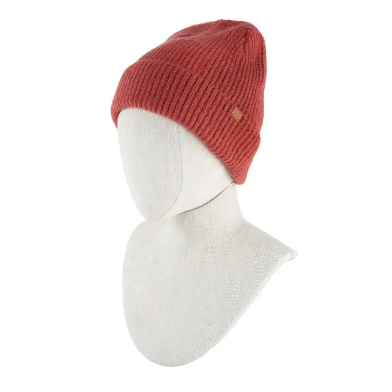 Solid Rib Beanie with Leather Tab.