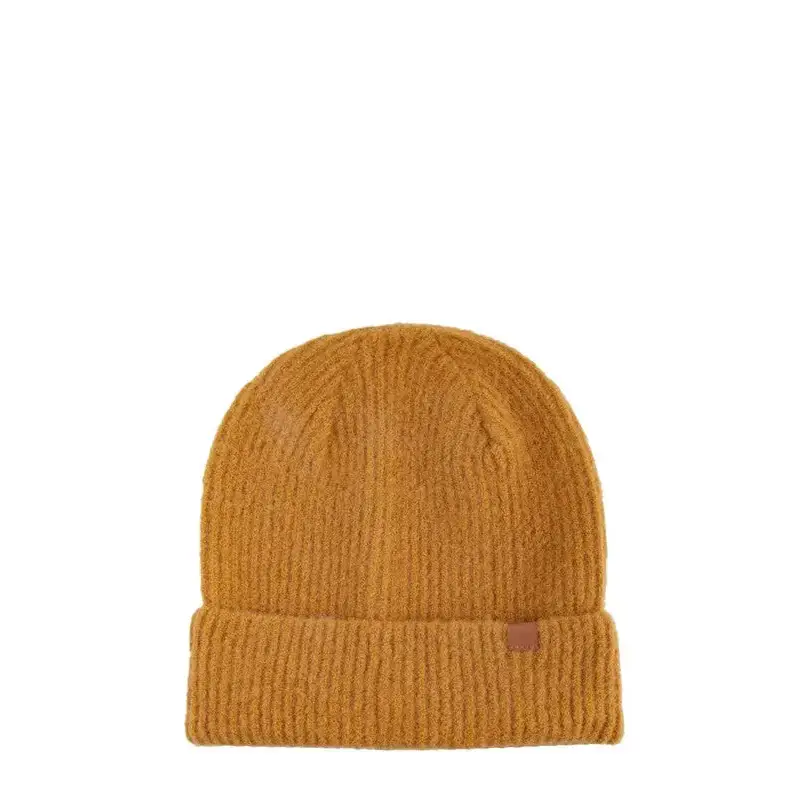 Solid Rib Beanie with Leather Tab.