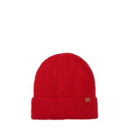 Solid Rib Beanie with Leather Tab.