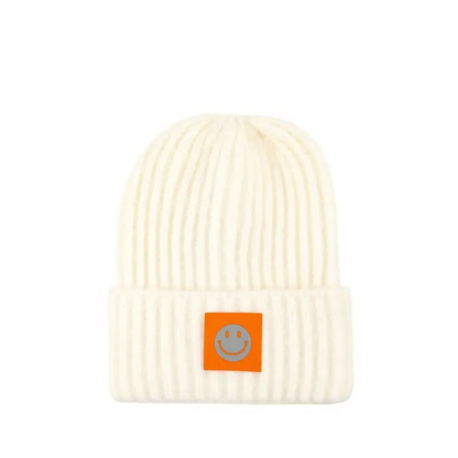 Solid Rib Beanie with Smile Accent.