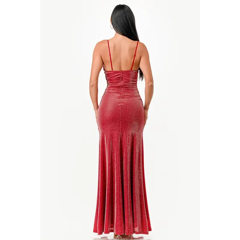Sparking Jacquard Cowl Neck Long Dress.