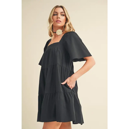 Square Neck Half Sleeve Tiered Dress.