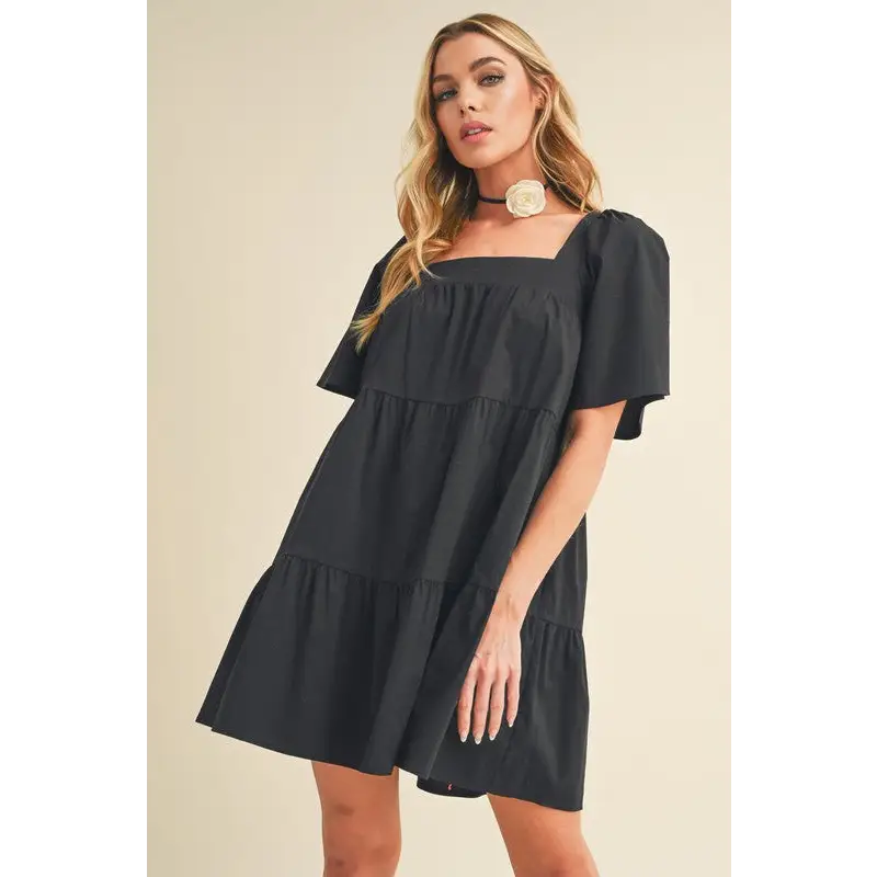 Square Neck Half Sleeve Tiered Dress.