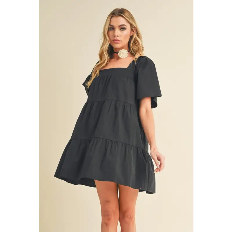 Square Neck Half Sleeve Tiered Dress.