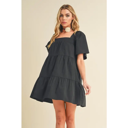 Square Neck Half Sleeve Tiered Dress.