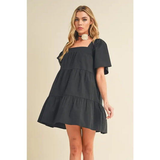 Square Neck Half Sleeve Tiered Dress.