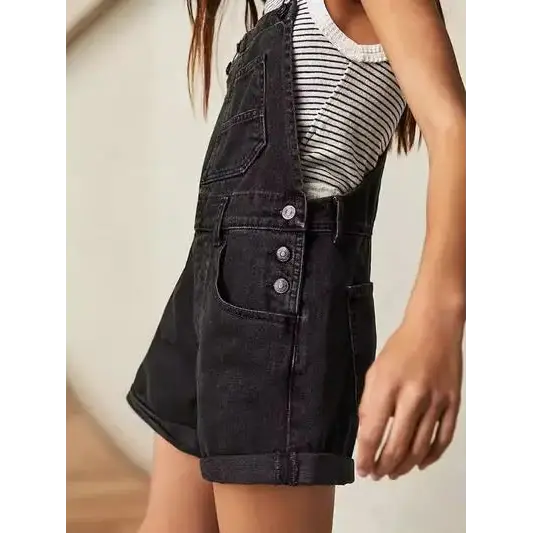 Square Neck Wide Strap Denim Overalls.