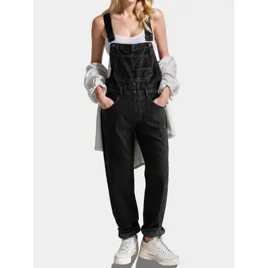 Square Neck Wide Strap Denim Overalls.