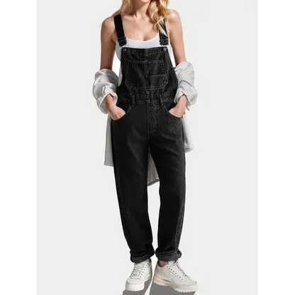 Square Neck Wide Strap Denim Overalls.