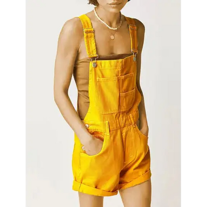 Square Neck Wide Strap Denim Overalls.