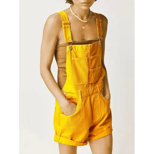 Square Neck Wide Strap Denim Overalls.