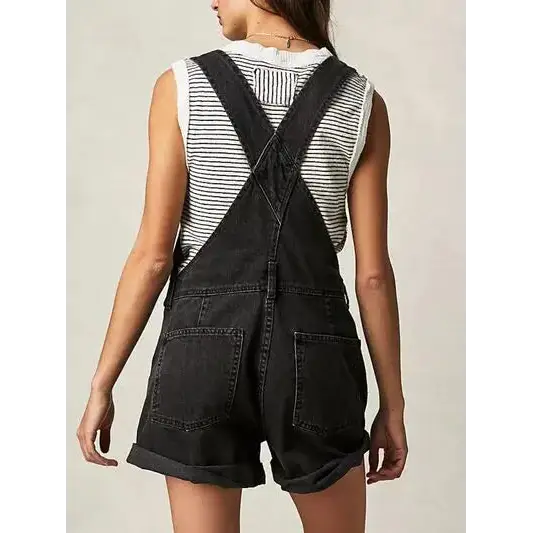 Square Neck Wide Strap Denim Overalls.