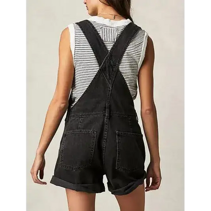 Square Neck Wide Strap Denim Overalls.
