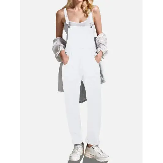 Square Neck Wide Strap Denim Overalls.
