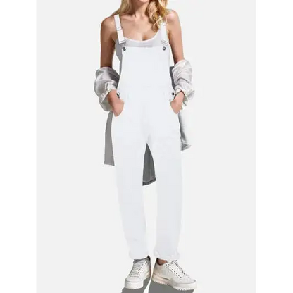 Square Neck Wide Strap Denim Overalls.