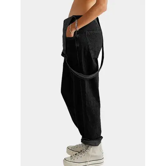 Square Neck Wide Strap Denim Overalls.