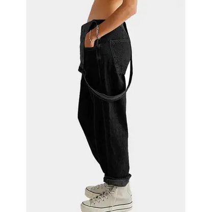 Square Neck Wide Strap Denim Overalls.