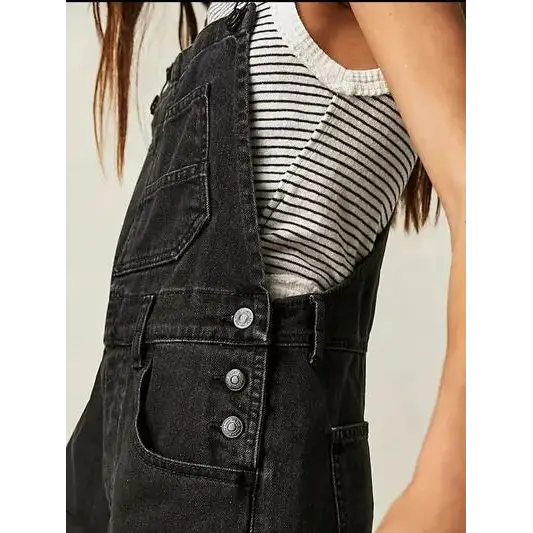Square Neck Wide Strap Denim Overalls.