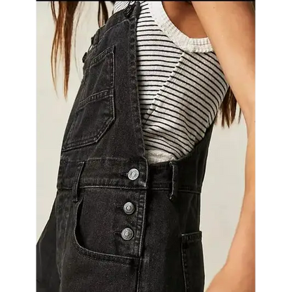 Square Neck Wide Strap Denim Overalls.