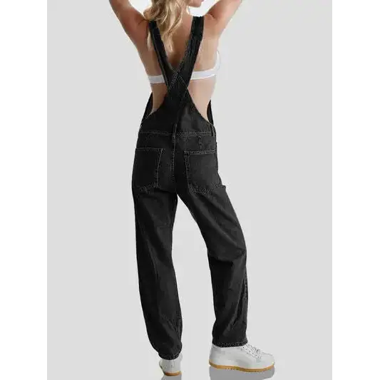 Square Neck Wide Strap Denim Overalls.